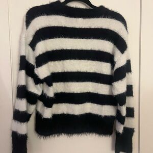 a new day Fuzzy Black and White Striped Sweater